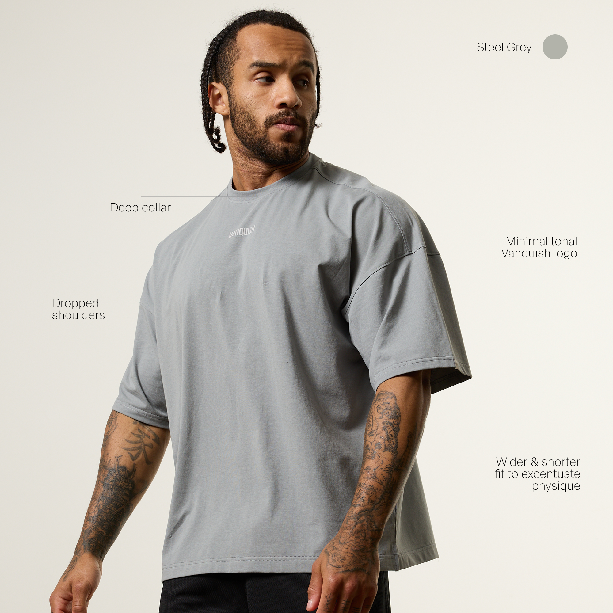 Vanquish Essential V2 Steel Grey Oversized Boxy T Shirt