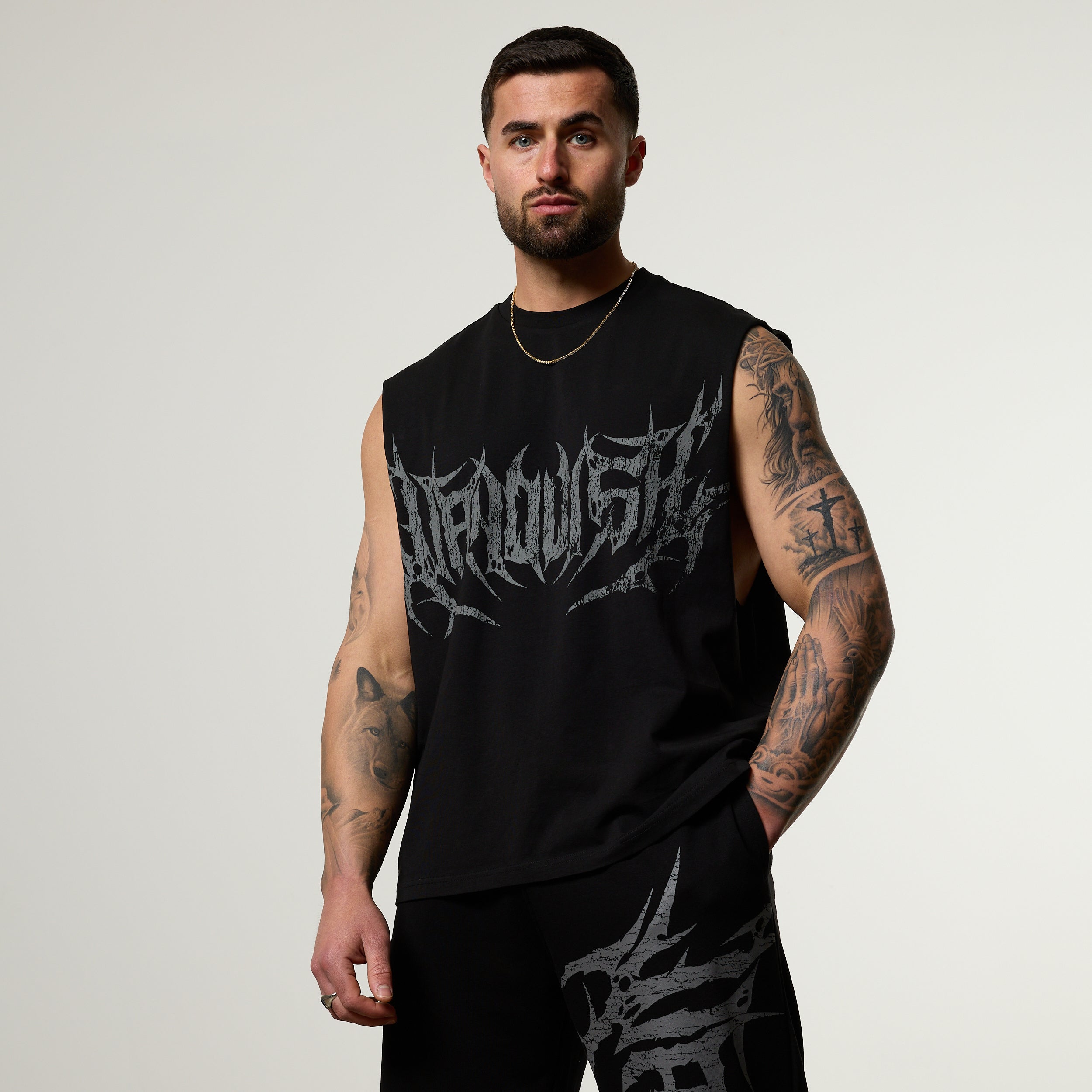 Vanquish Metal Black Cut Off Sleeveless T Shirt
