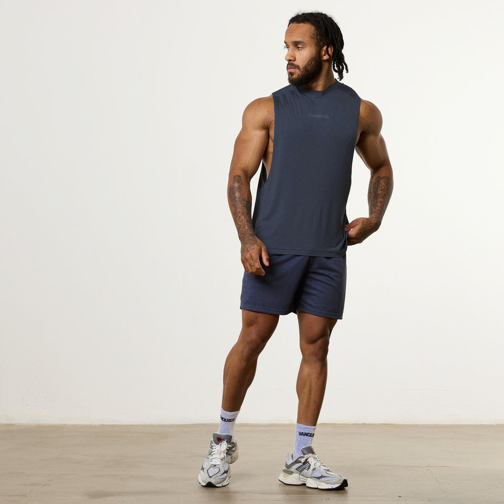 Vanquish Ultra Soft Navy Blue Oversized Sleeveless T Shirt
