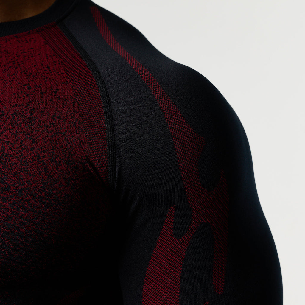 TRIBAL COMPRESSION BLACK AND RED LONG SLEEVE T SHIRT