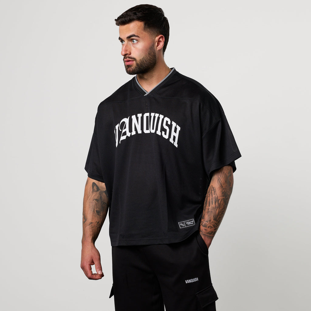Varsity Black Oversized Boxy Football Jersey